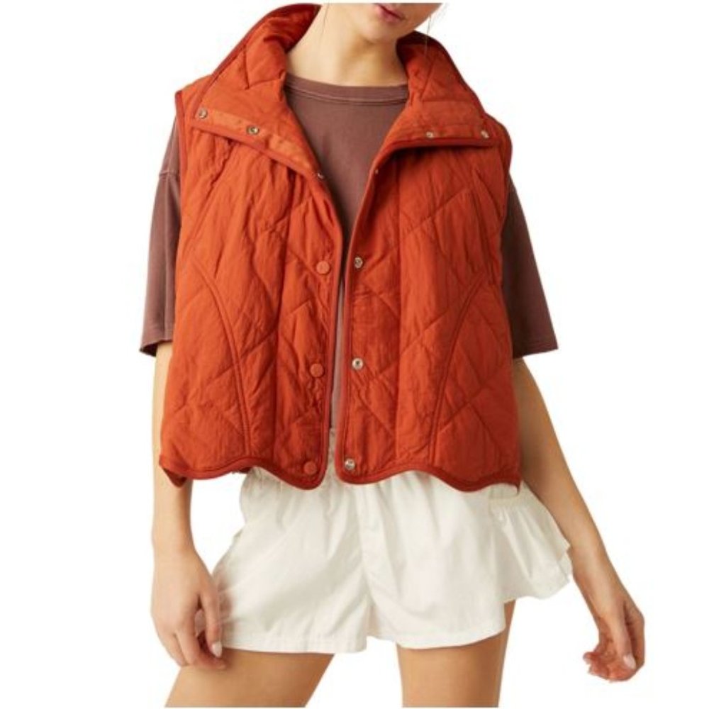 Free People Women's FP Movement Quinn Quilted Puffer Vest 'Red Cocoa' size XS